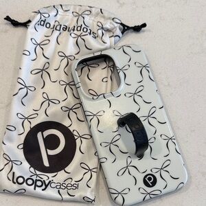 Loopy Case iPhone 13 Grip Case in White with Black Bow Print